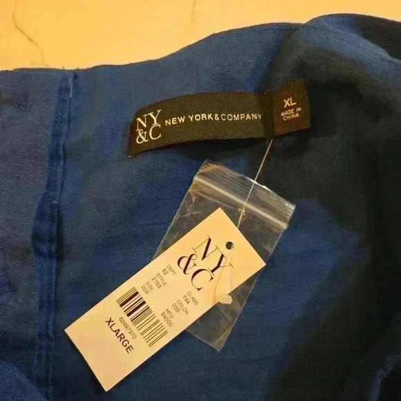 NWT New York & Company Womens Linen Ruffled Boho Sleeveless Dress Blue Size XL - Picture 7 of 9